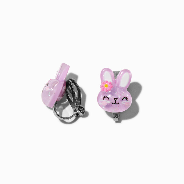 Purple Bunny Clip-On Stud Earrings,