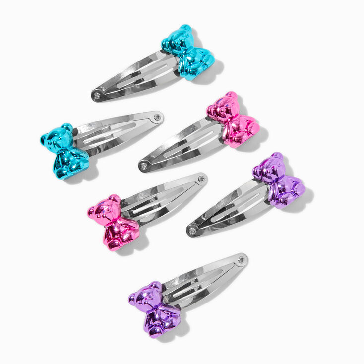 Chrome Bear Snap Hair Clips - 6 Pack,