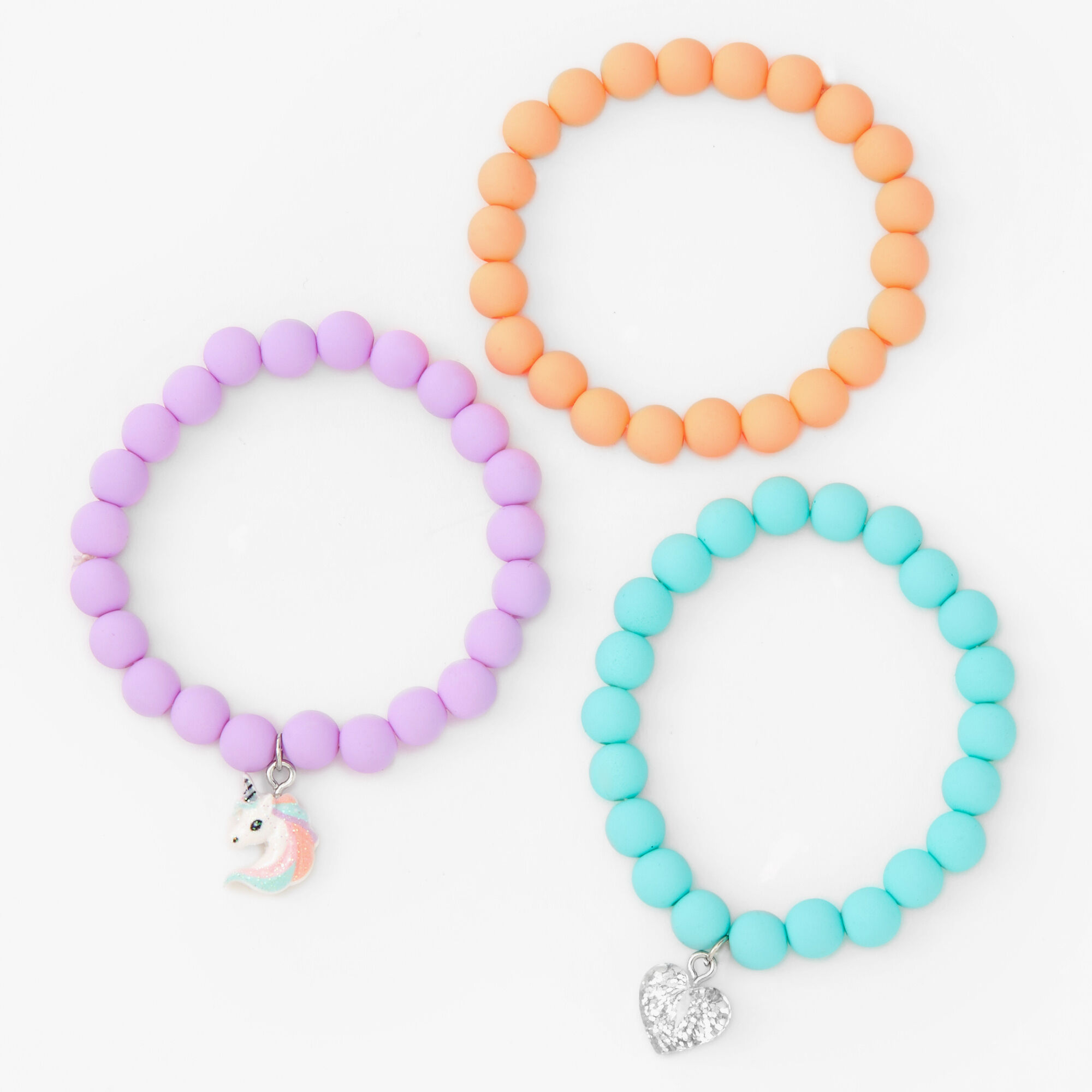 Claire's Club Rainbow Bead Word Stretch Bracelets - 3 Pack | Claire's US