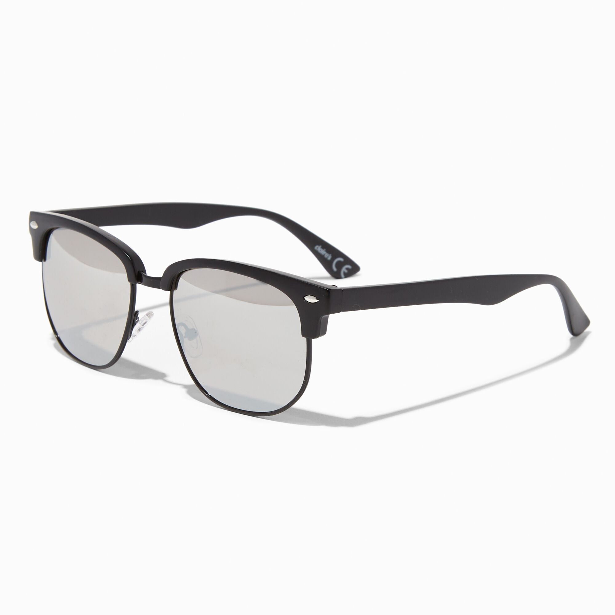 View Claires Retro Matte Browline Sunglasses Black information