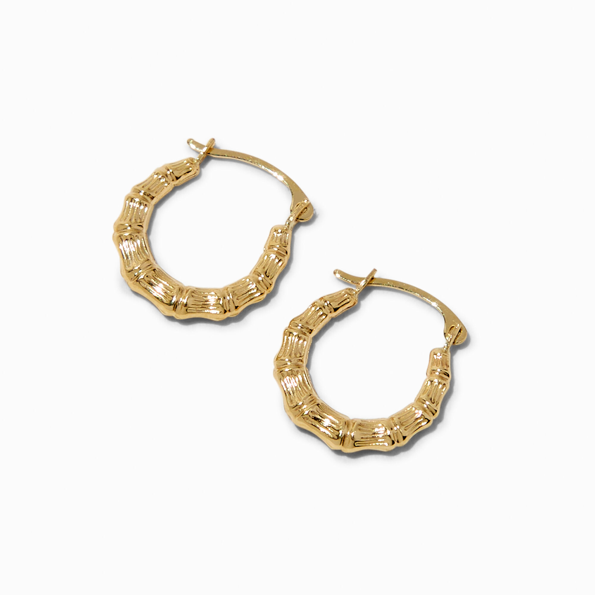 C LUXE by Claire s 14k Yellow Gold 14MM Bamboo Hoop Earrings