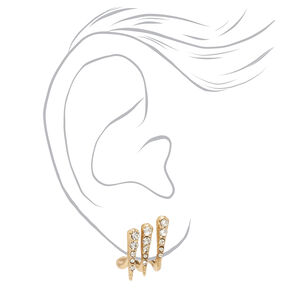 Gold Triple Dagger Crystal Stud Earrings,