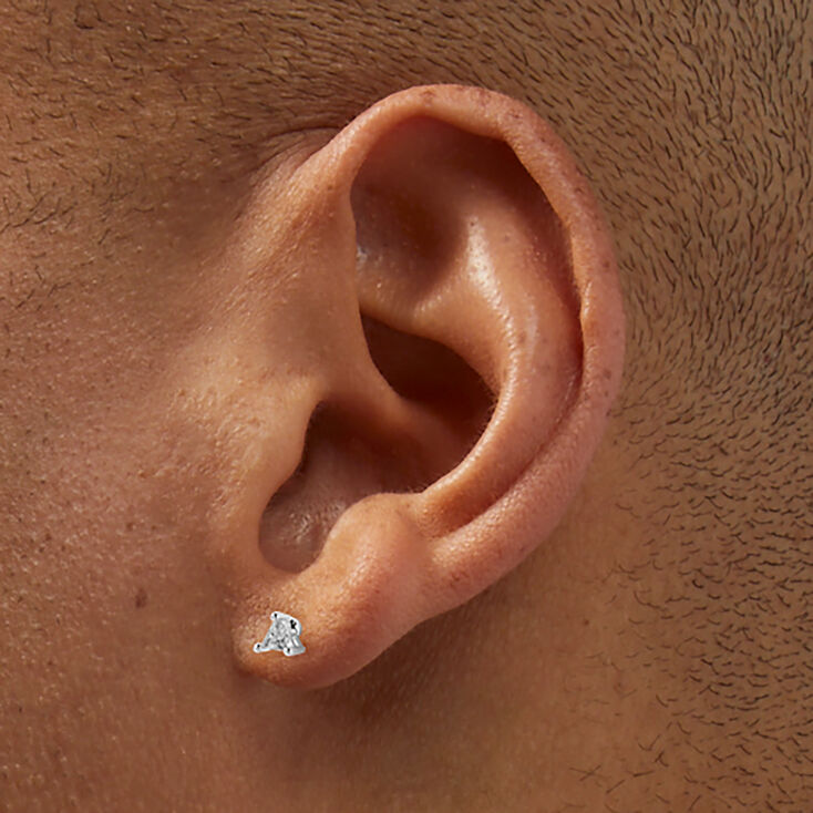 Silver-tone Cubic Zirconia 3mm Trillion Stud Earrings,