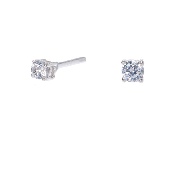 C LUXE by Claire&#39;s Sterling Silver Cubic Zirconia 3mm Round Stud Earrings,