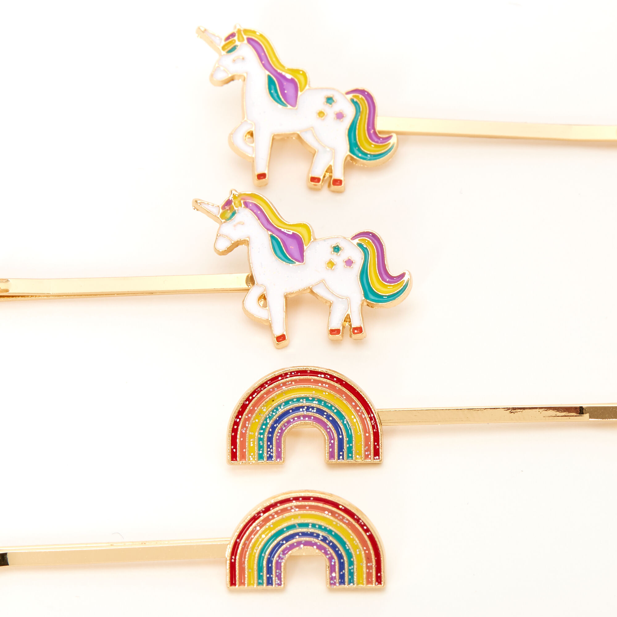 Claire's Club Gold Rainbow Unicorn Hair Pins - 4 Pack,