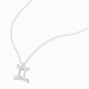 Silver-tone Crystal Zodiac Symbol Pendant Necklace - Gemini,