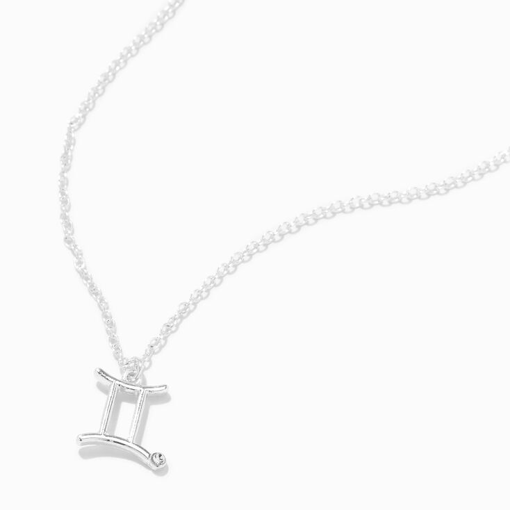 Silver Crystal Zodiac Symbol Pendant Necklace - Gemini,