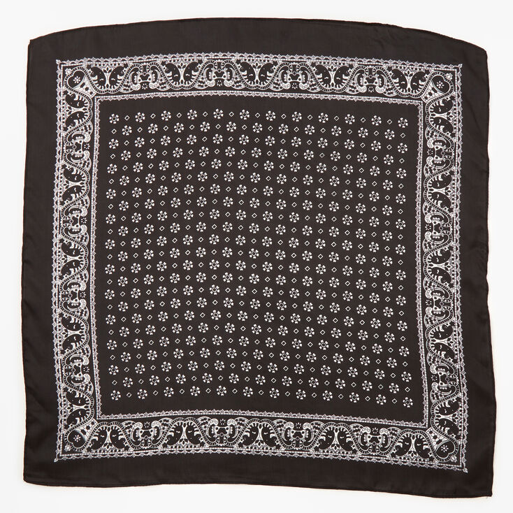 Floral Paisley Silky Bandana Headwrap - Black,