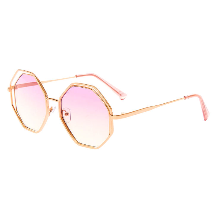 Claire's Lunettes de soleil double octogone - Couleur doré rose