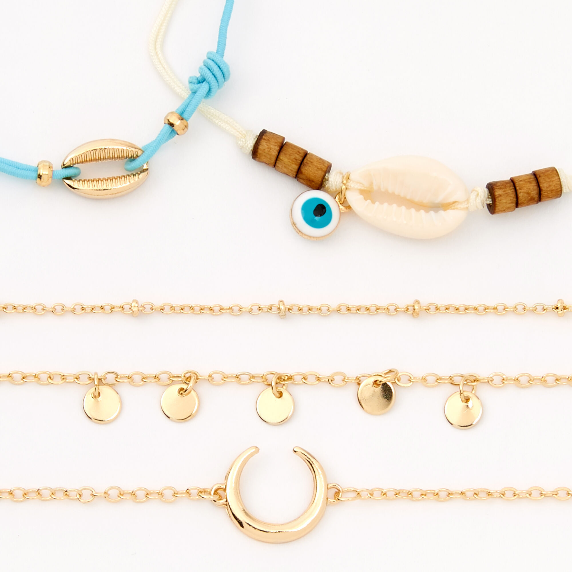 Gold Tulum Vibes Mixed Bracelets - Turquoise, 5 Pack,