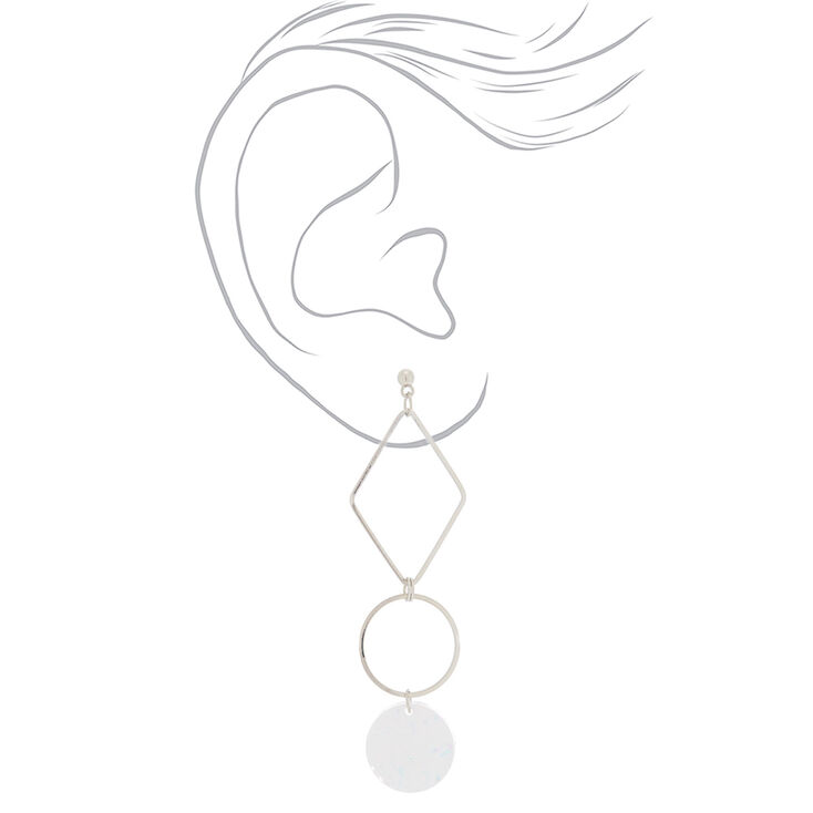 Silver Lucite 3&quot; Geometric Drop Earrings,