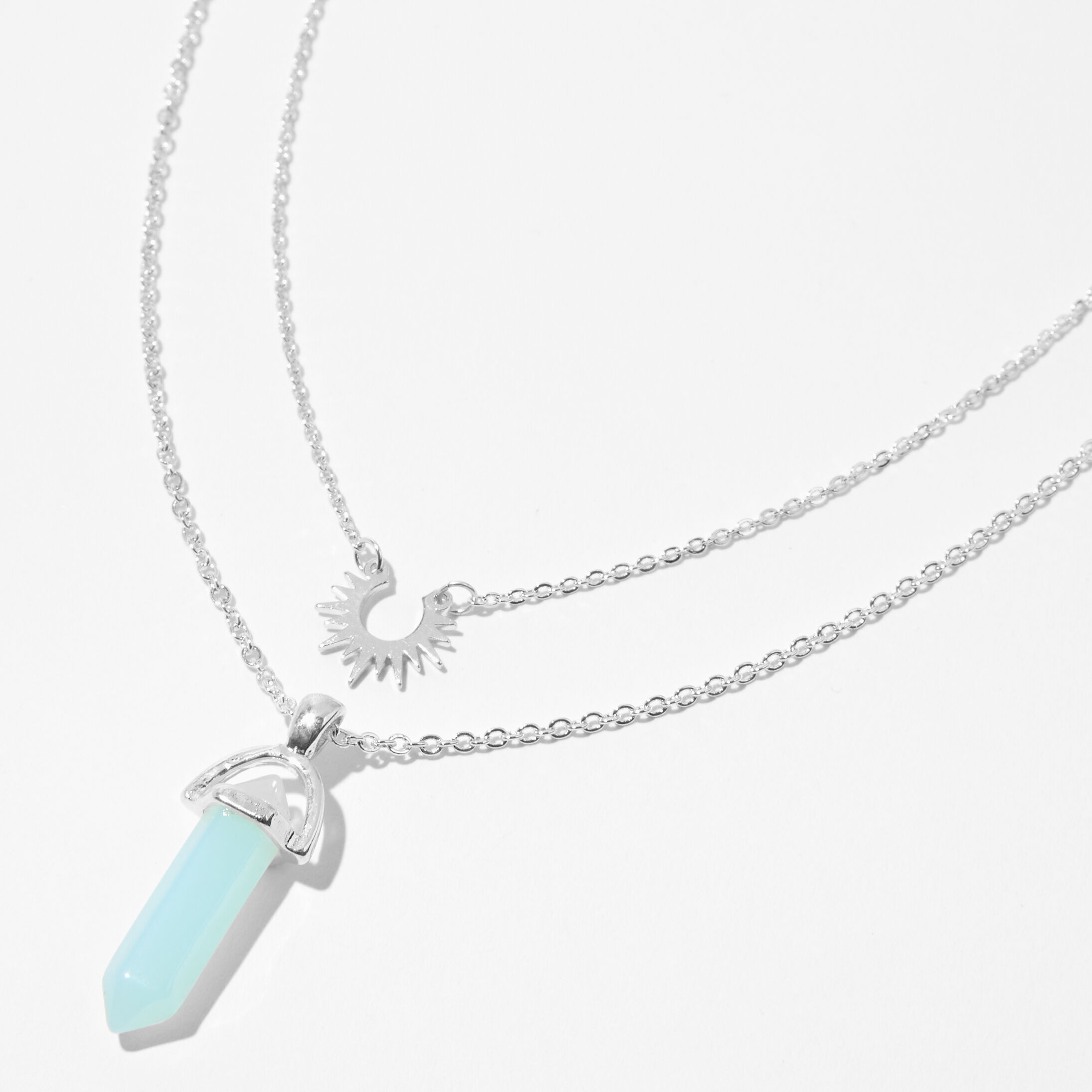Blue Mystical Gem Sunburst Silver Multi Strand Necklace