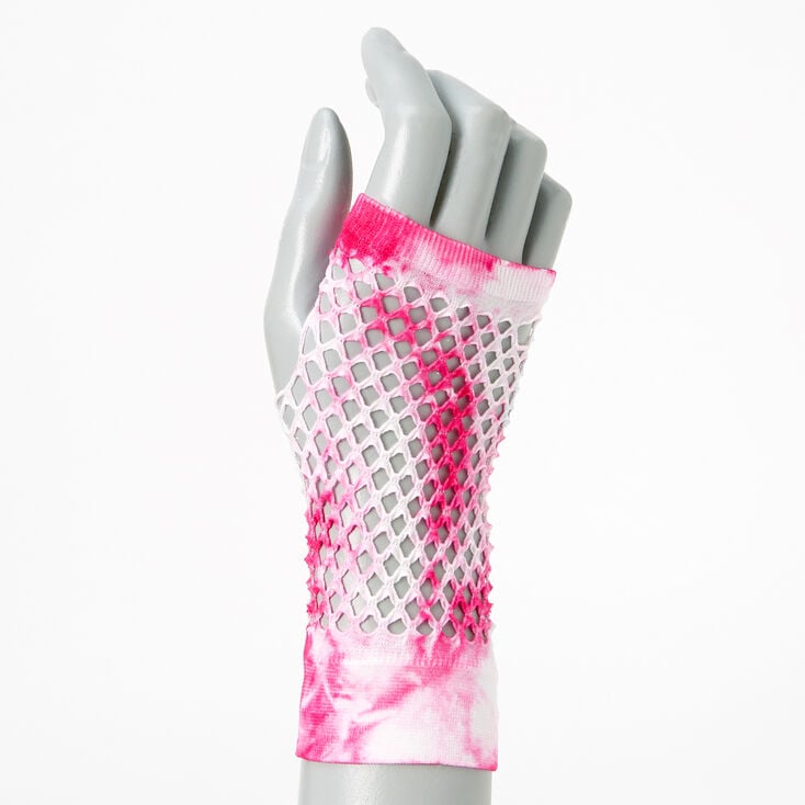 Pink and White Tie-Dye Fishnet Gloves,