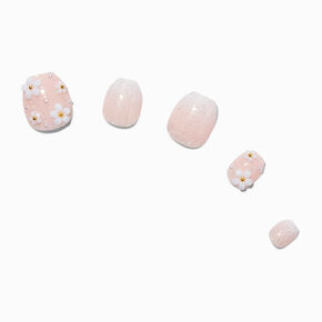 Nude 3D Flower Coffin Press On Vegan Faux Nail Set - 24 Pack,