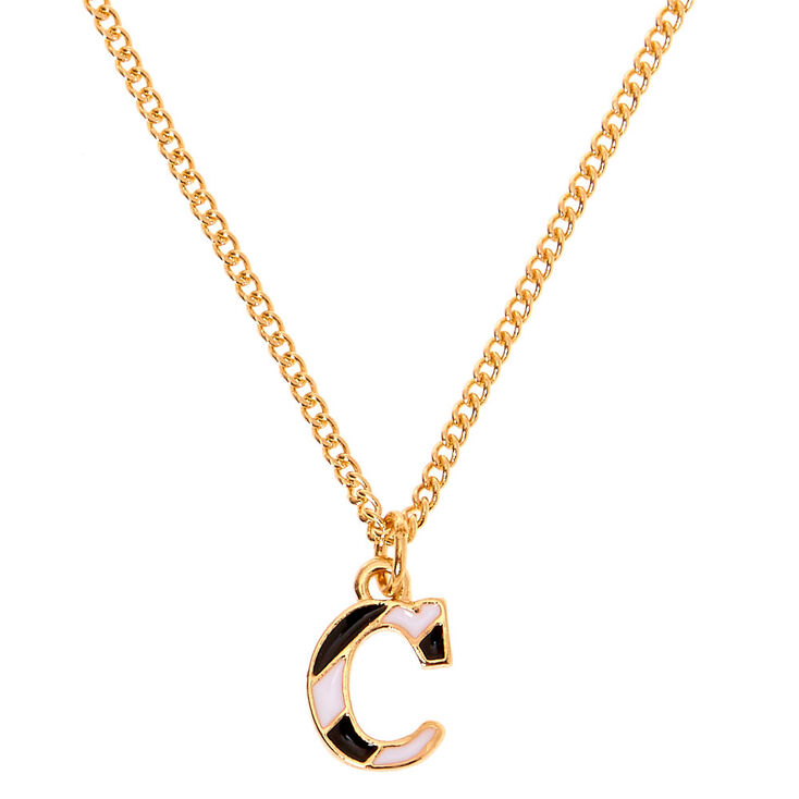 Claire's Collier à pendentif initiale à rayures couleur doré - C