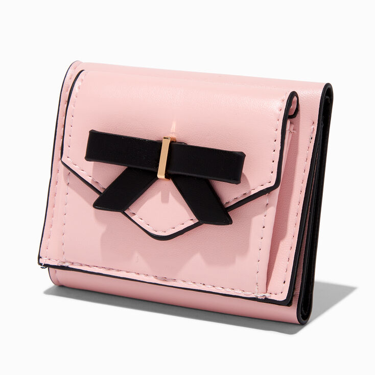 Portefeuille &agrave; trois volets style coquette avec n&oelig;ud rose,