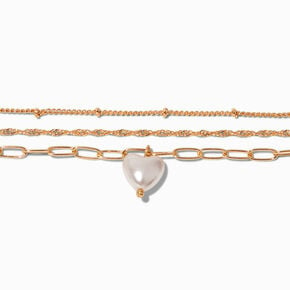 Gold-tone Faux Pearl Heart Multi-Strand Bracelet,