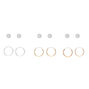 Mixed Metal Crystal Stud &amp; Hoop Earring Set - 6 Pack,
