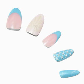 Blue Mermaid Almond Vegan Faux Nail Set - 24 Pack,