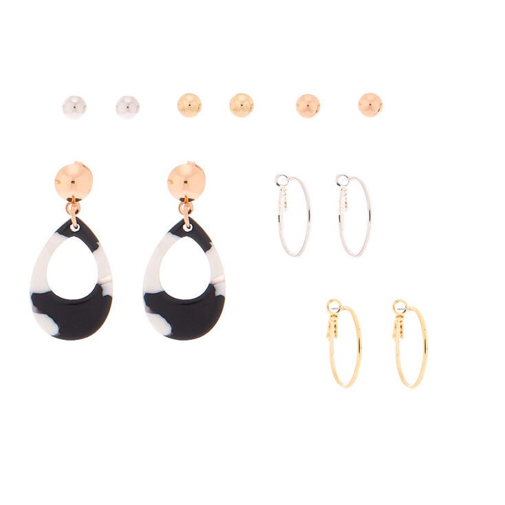 Mixed Metal Earrings - 6 Pack,