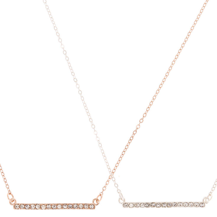 Claire's Colliers à pendentif barre embellie en métaux mixtes - Lot de 2