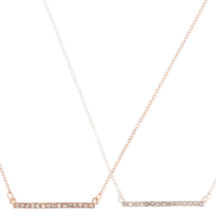 Mixed Metal Embellished Bar Pendant Necklaces - 2 Pack,