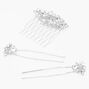 Silver-tone Rhinestone Cluster Hair Comb &amp; Hair Pins - 3 Pack,