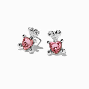 Pink Crystal Teddy Bear Stud Earrings,