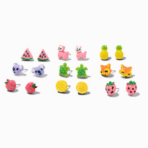 Pastel Fruit Stud Earrings - 9 Pack ,