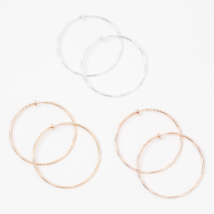 Claire's Créoles à clip texturées 60 mm en métaux mixtes - Lot de 3
