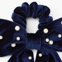 Pearl Studded Bow Hair Scrunchie - Navy Blue,