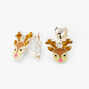 Silver Reindeer Clip On Drop Earrings - Brown,