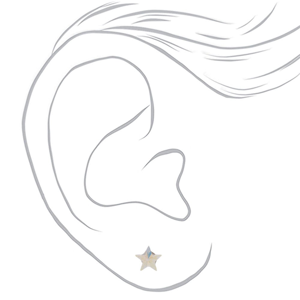 Sterling Silver AB Iridescent Cubic Zirconia Star Earrings,