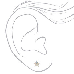 Sterling Silver AB Iridescent Cubic Zirconia Star Earrings,