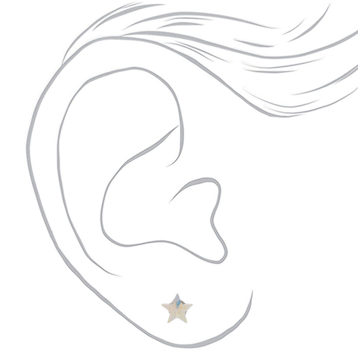Sterling Silver AB Iridescent Cubic Zirconia Star Earrings,