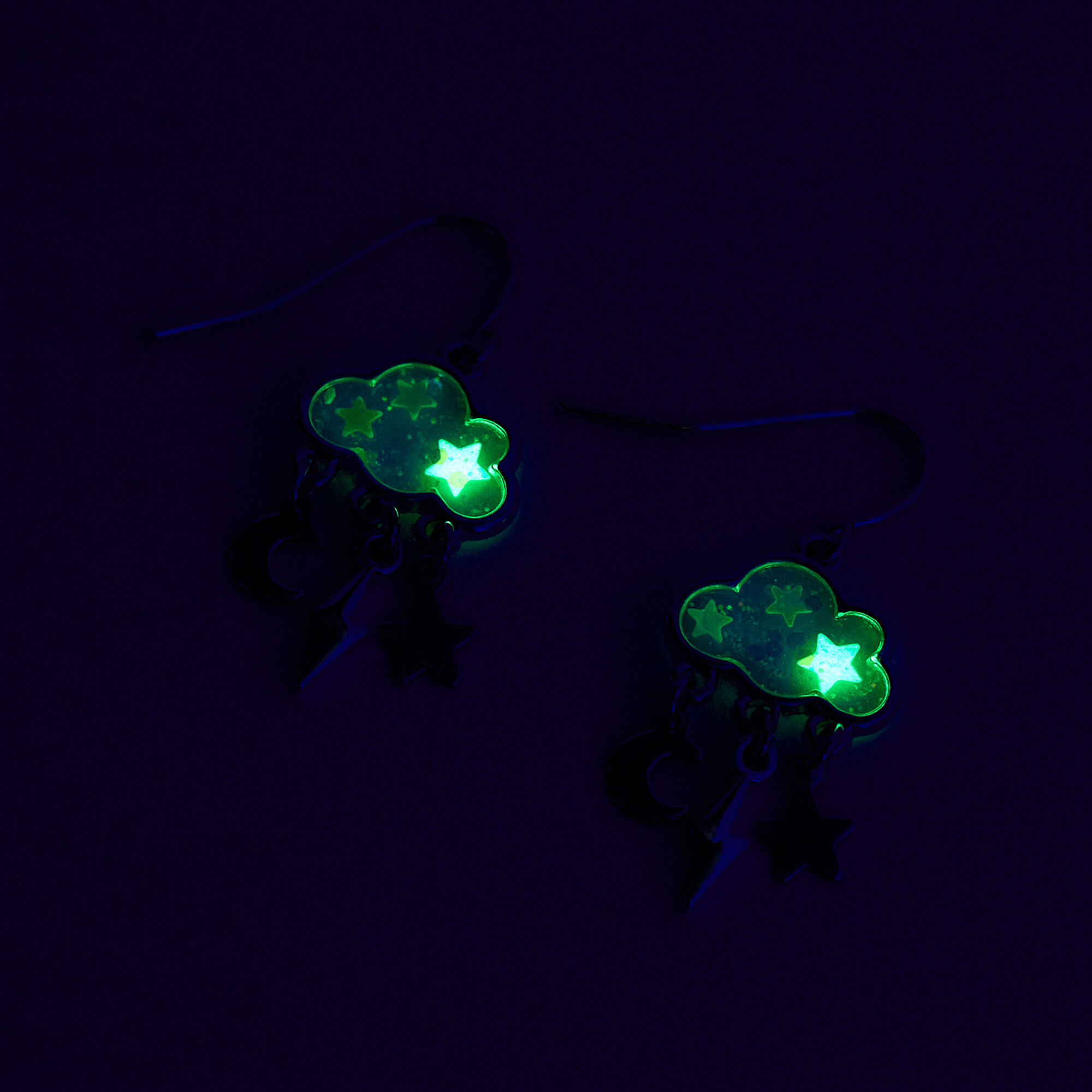 Silver 0.5'' Glow In The Dark Cloud Drop Earrings