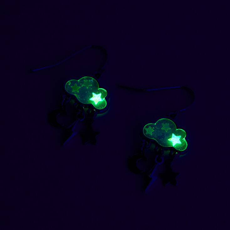 Silver 0.5&#39;&#39; Glow In The Dark Cloud Drop Earrings,