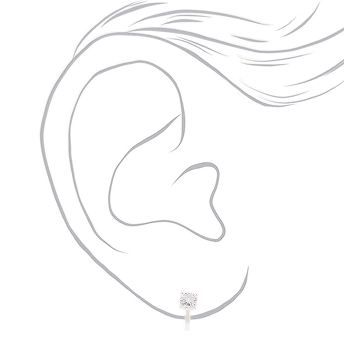 Silver Cubic Zirconia Graduated Clip On Stud Earrings - 3 Pack,