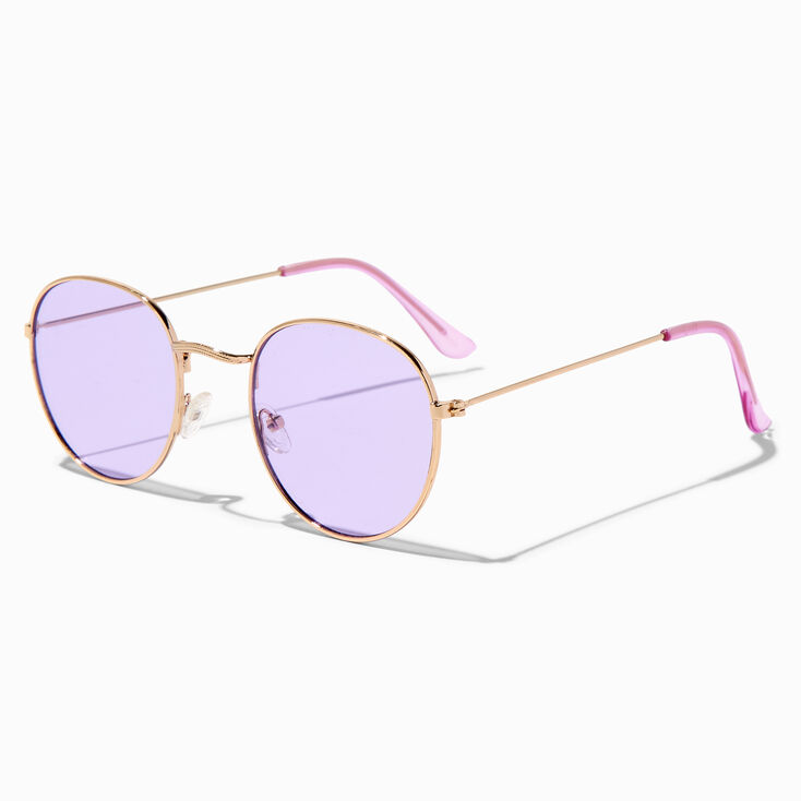 Lunettes de soleil avec monture couleur dor&eacute;e et verres violets,