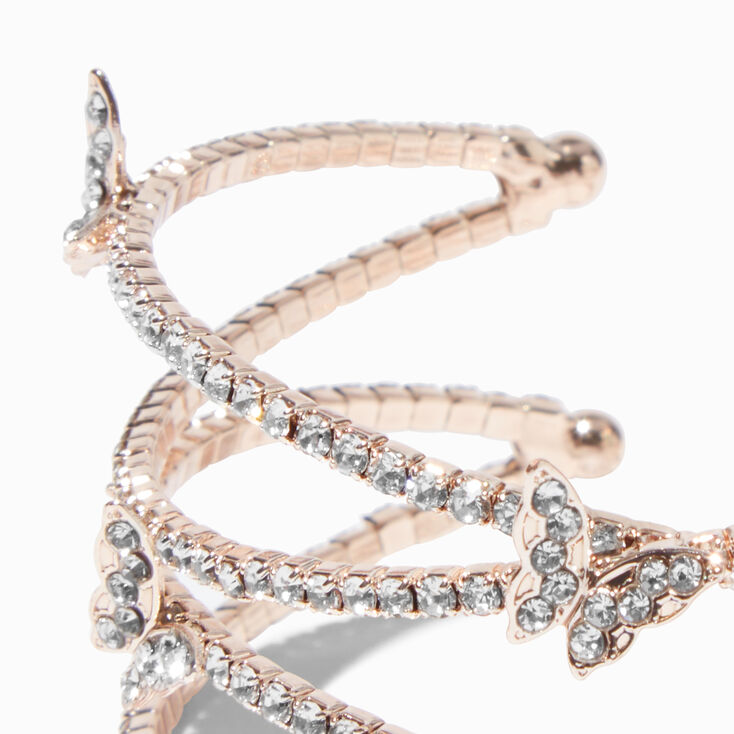 Rhinestone Butterfly Rose Gold-tone Criss Cross Cuff Bracelet