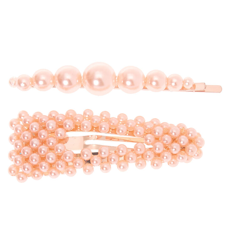 Rose Gold Pearl Hair Pin &amp; Snap Clip - Blush Pink, 2 Pack,