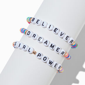 Claire&#39;s Club Inspirational Words Rainbow Heishi Bead Stretch Bracelets - 3 Pack,