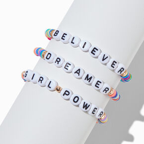 Bracelets &eacute;lastiques p&acirc;te fimo arc-en-ciel mots inspirants Claire&#39;s Club - Lot de 3,