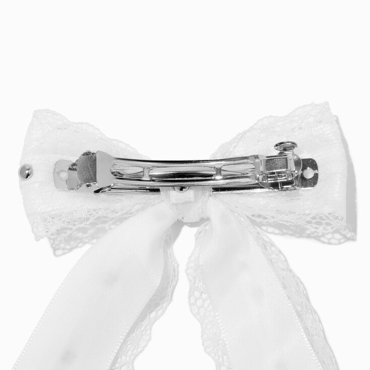 White Lace Studded Hair Bow Clip,