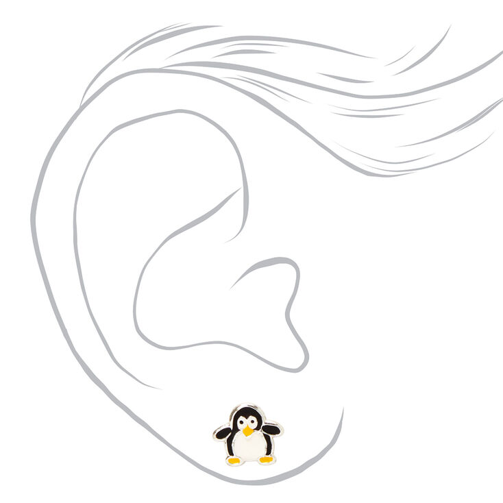 Silver Penguin Stud Earrings,