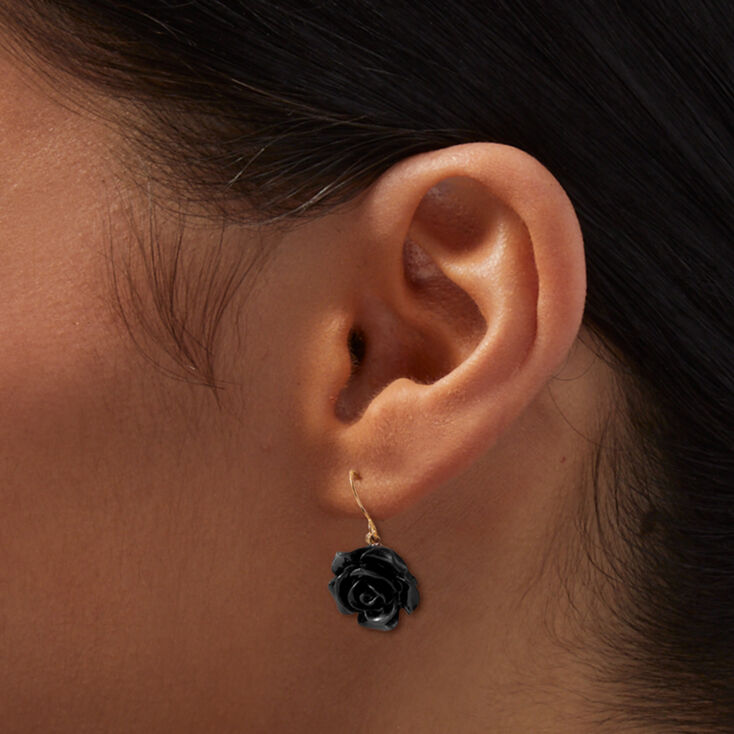 Black Carved Rose 0.5&quot; Drop Earrings,
