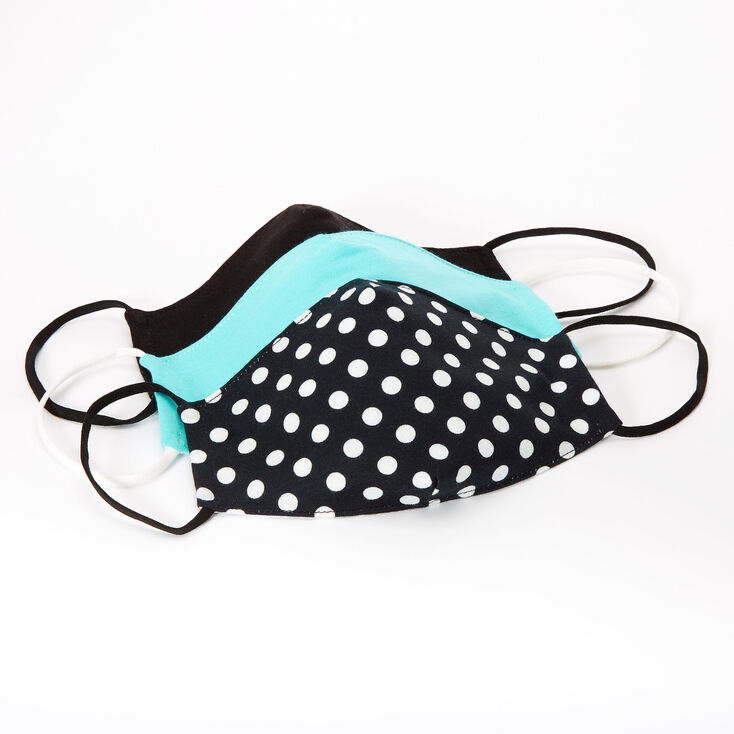 Claire's Lot de 3 masques pour le visage en coton à pois – Noir/vert menthe