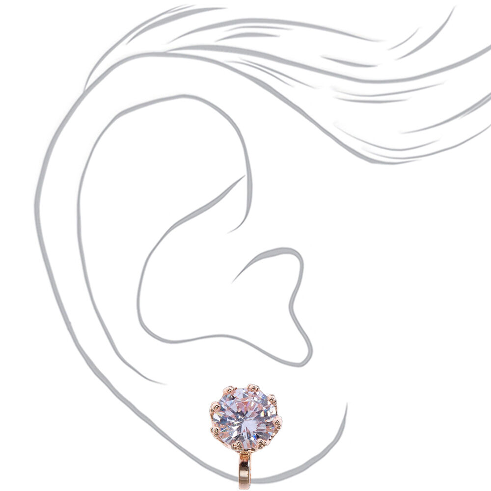 Rose Gold-tone Cubic Zirconia 8mm Round Clip-On Earrings,