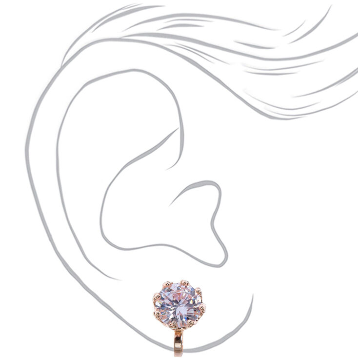 Rose Gold Cubic Zirconia Round Clip On Earrings - 8MM,