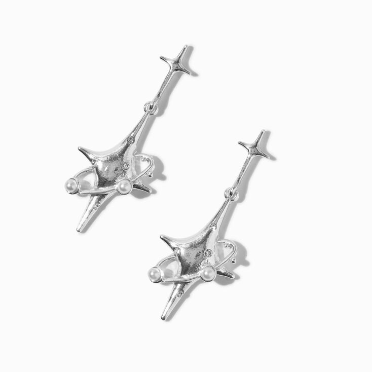 Silver-tone Satellite Star Drop Earrings ,